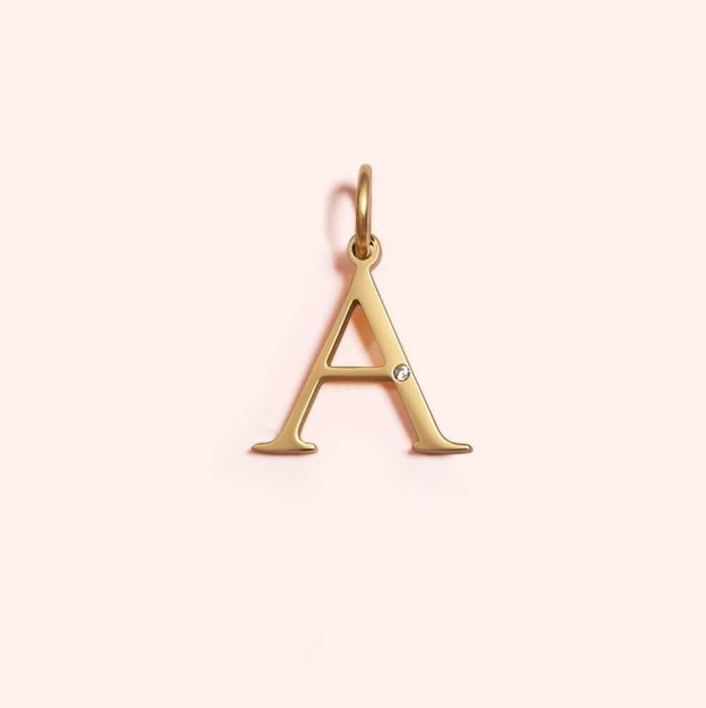 Garland Collection Script Gold Initial Letter Charms with Diamond or Birthstone