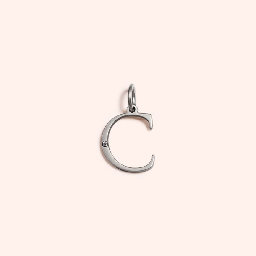 Steel Studded Letter Charm-C