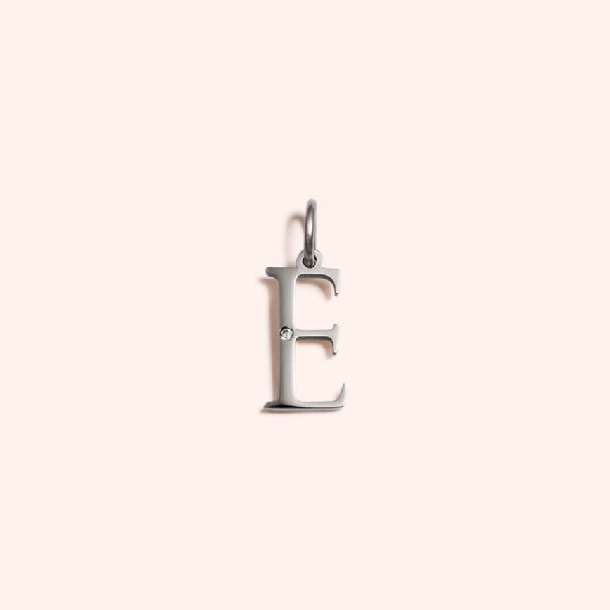 Steel Studded Letter Charm-E 