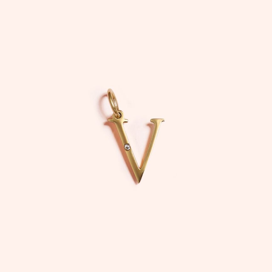 Studded Letter Charm-V