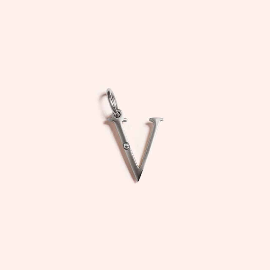 Steel Studded Letter Charm-V