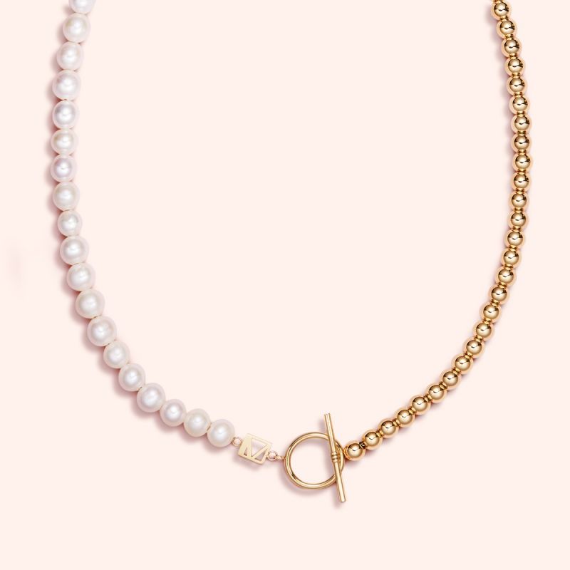 Baroque Pearl Beaded T-Bar necklace 