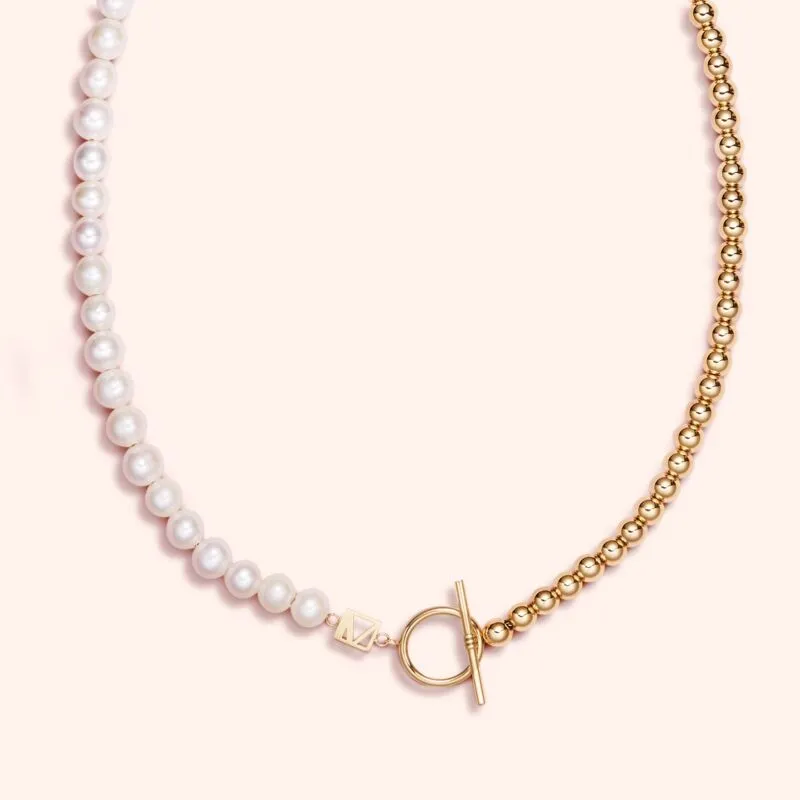 Luna Pearl Beaded T-Bar necklace 